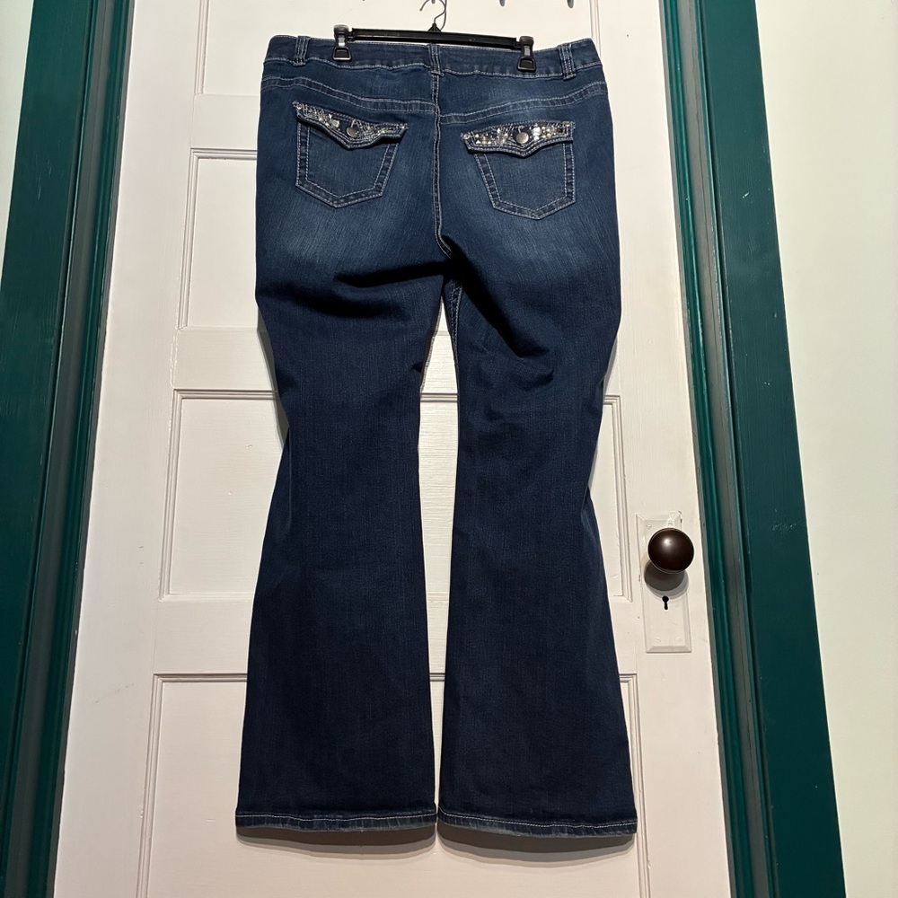 Lane Bryant Slim Boot Genius Fit Jeans Rhinestone Pockets**FLAWS